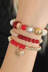 Bordo Kırmızı Boncuklu Bayan Bileklik - TJ-BB2650-KS