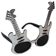 Gümüş Renk Rockn Roll Gitar Şekilli Parti Gözlüğü 15x15 cm (4944)