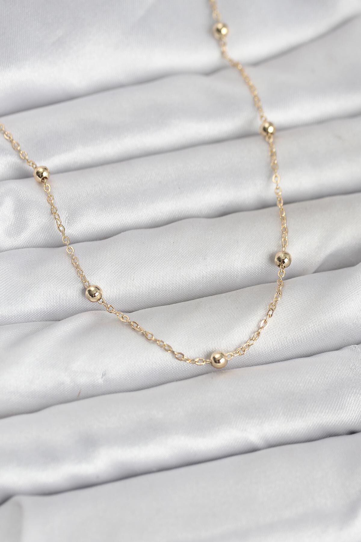 CM 14K Gold Renk Pirinç Top Zincirli 60 cm Kadın Kolye - TJ-BKO10940