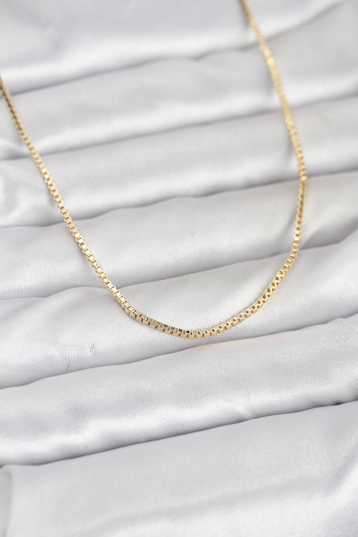 CM 14K Gold Renk Kare Zincirli Model 60 cm Kadın Kolye - TJ-BKO10941