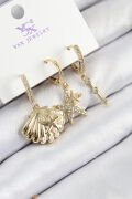 Pirinç Zirkon Taşlı 3'lü İstiridye Ve Yıldız Model Gold Renk Kadın Küpe - TJ-BKP11144
