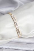 14K Gold Renk Kaplama Zirkon Taşlı Baget Model CM Kadın Bileklik - TJ-BB8126
