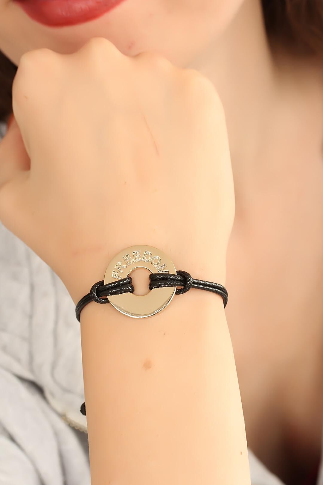 FREEDOM (Özgür) Siyah Deri İpli Unisex Mood Bileklik - TJ-BB1988