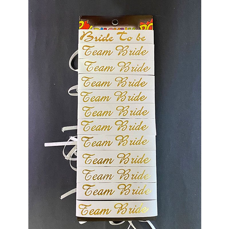 Bride To Be Bileklik - Team Bride Bileklik - Beyaz Üzeri Metalize Altın Yazılı 12 Adet