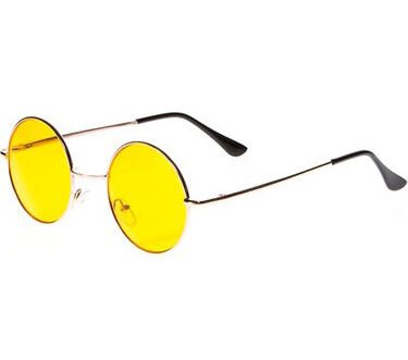 Yuvarlak Cam John Lennon Tarzı Hippi Gümüş Çerçeveli Sarı Gözlük (4944)