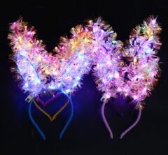 Led Işıklı Püsküllü Mor Renk Tavşan Tacı 21X17 cm