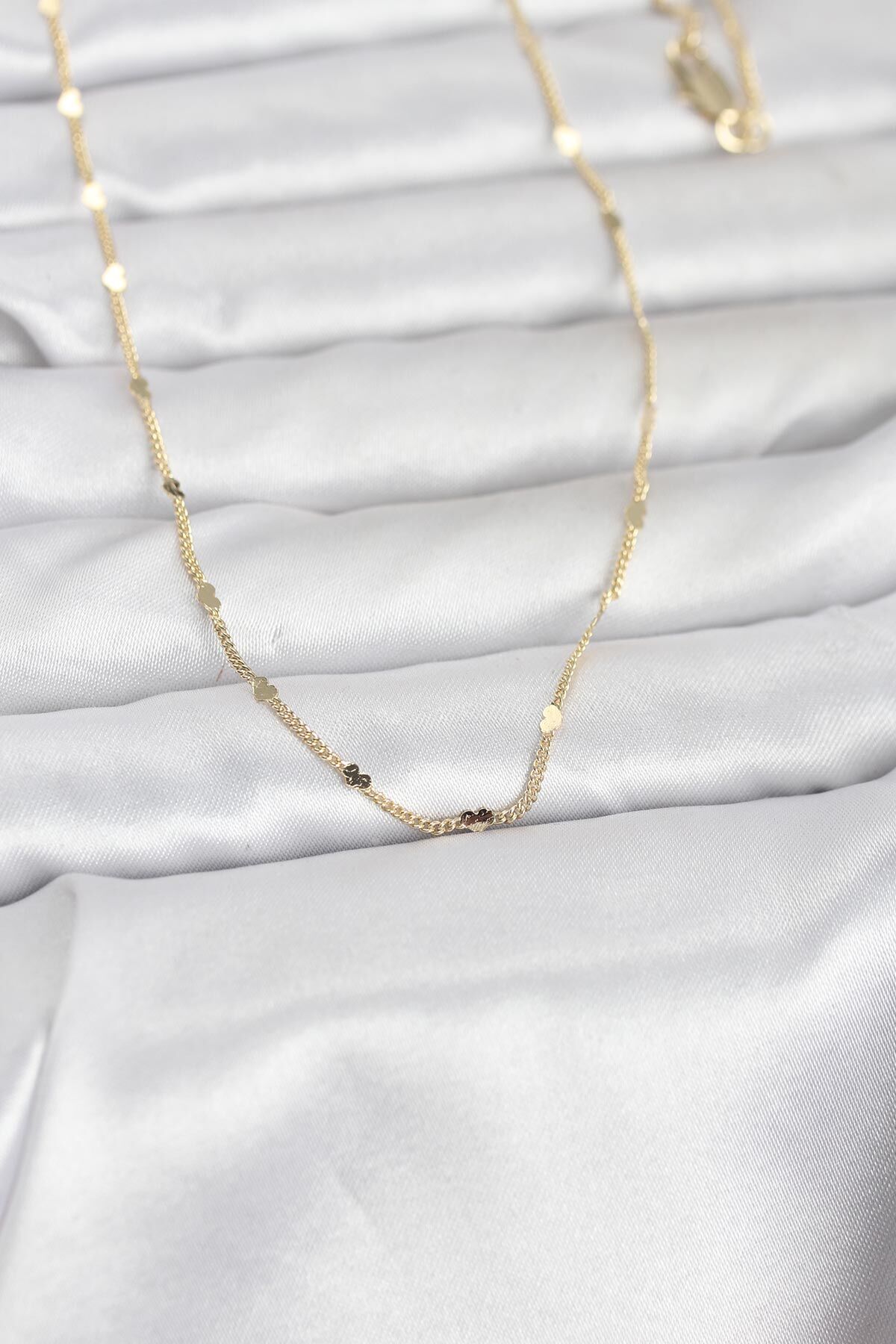 CM 14K Gold Renk Ezme Kalp Detaylı 60 cm Zincir Kadın Kolye - TJ-BKO10952