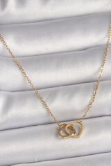 316L Çelik Gold Renk Zincir Birleşik Kalp Model Kadın Kolye - TJ-BKO9776