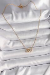 316L Çelik Gold Renk Zincir Birleşik Kalp Model Kadın Kolye - TJ-BKO9776