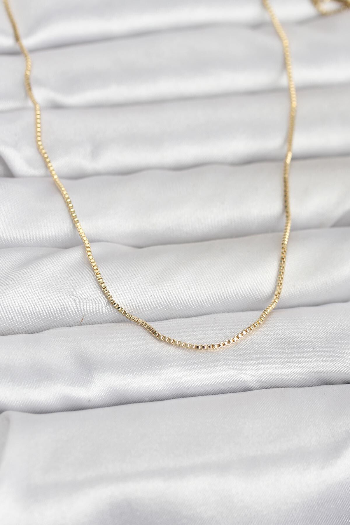 CM 14K Gold Renk İnce Kare Zincirli Model 60 cm Kadın Kolye - TJ-BKO10956