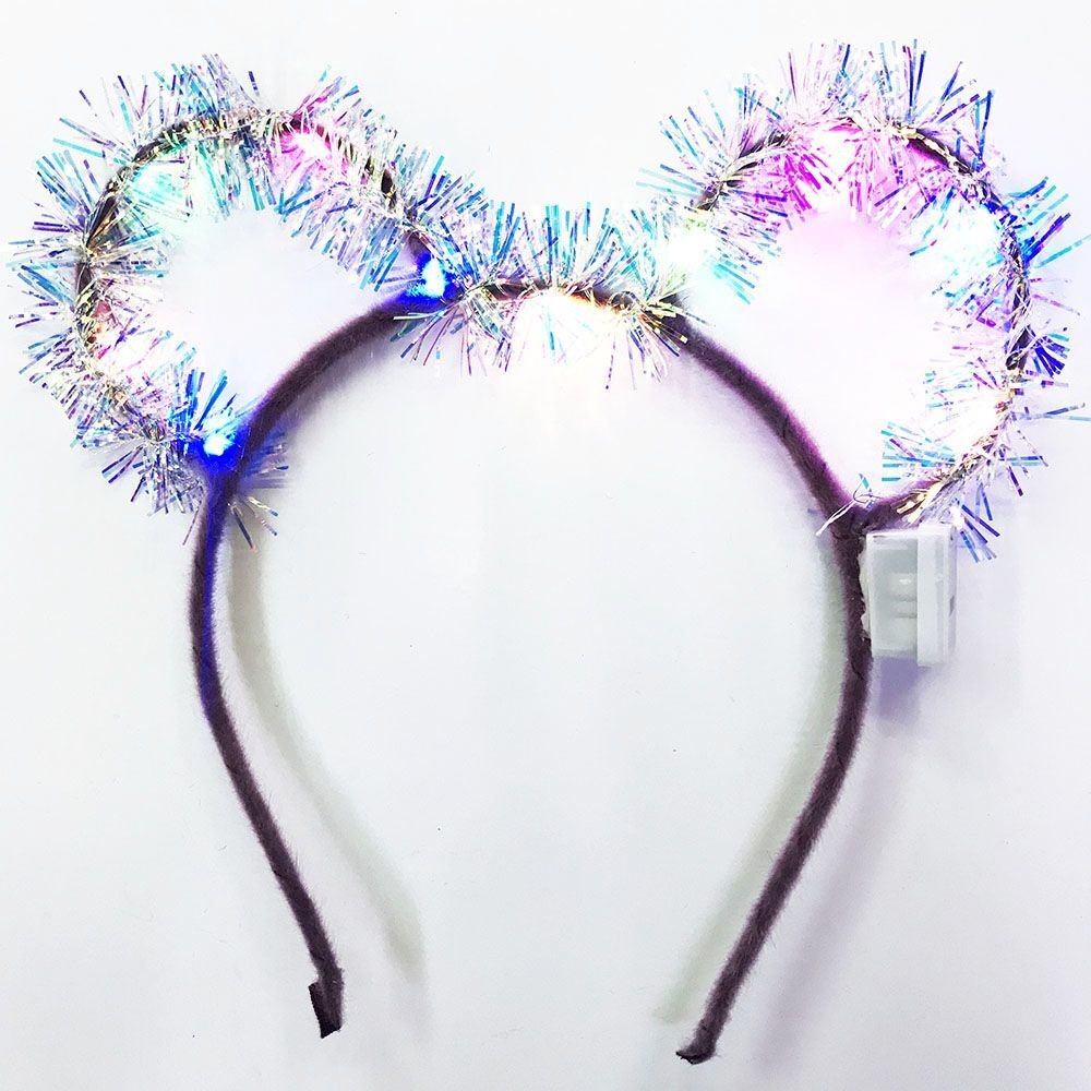 Led Işıklı Püsküllü Mickey Minnie Mouse Kulak Mor Taç 19x17 cm