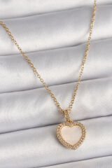 316L Çelik Gold Renk Zincir Zirkon Taşlı Beyaz Mineli Kalp Model Kadın Kolye - TJ-BKO9780