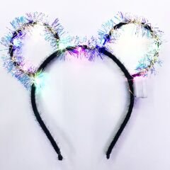Led Işıklı Püsküllü Mickey Minnie Mouse Kulak Siyah Taç 19x17 cm