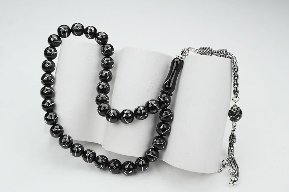 Oltu Taşı Küre Tek Zikzak Dörtlü Baklava İşlemeli Tespih