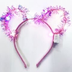 Led Işıklı Püsküllü Mickey Minnie Mouse Kulak Pembe Taç 19x17 cm