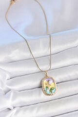 316L Çelik Gold Renk Zincir İncili Çiçek İşlemeli Portre Model Kadın Kolye - TJ-BKO10153