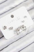 Pirinç Zirkon Taşlı Kelebek Model Gümüş Renk 925 Ayar Gümüş Çivi Kadın Küpe Set - TJ-BKP11163