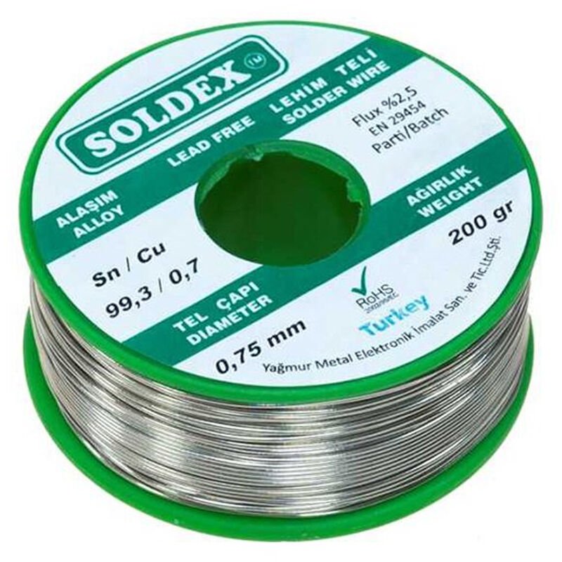 KURŞUNSUZ SOLDEX 200 GR 0.75 MM KURŞUNSUZ LEHİM TELİ SN 99.3 / CU 0.7 (4944)
