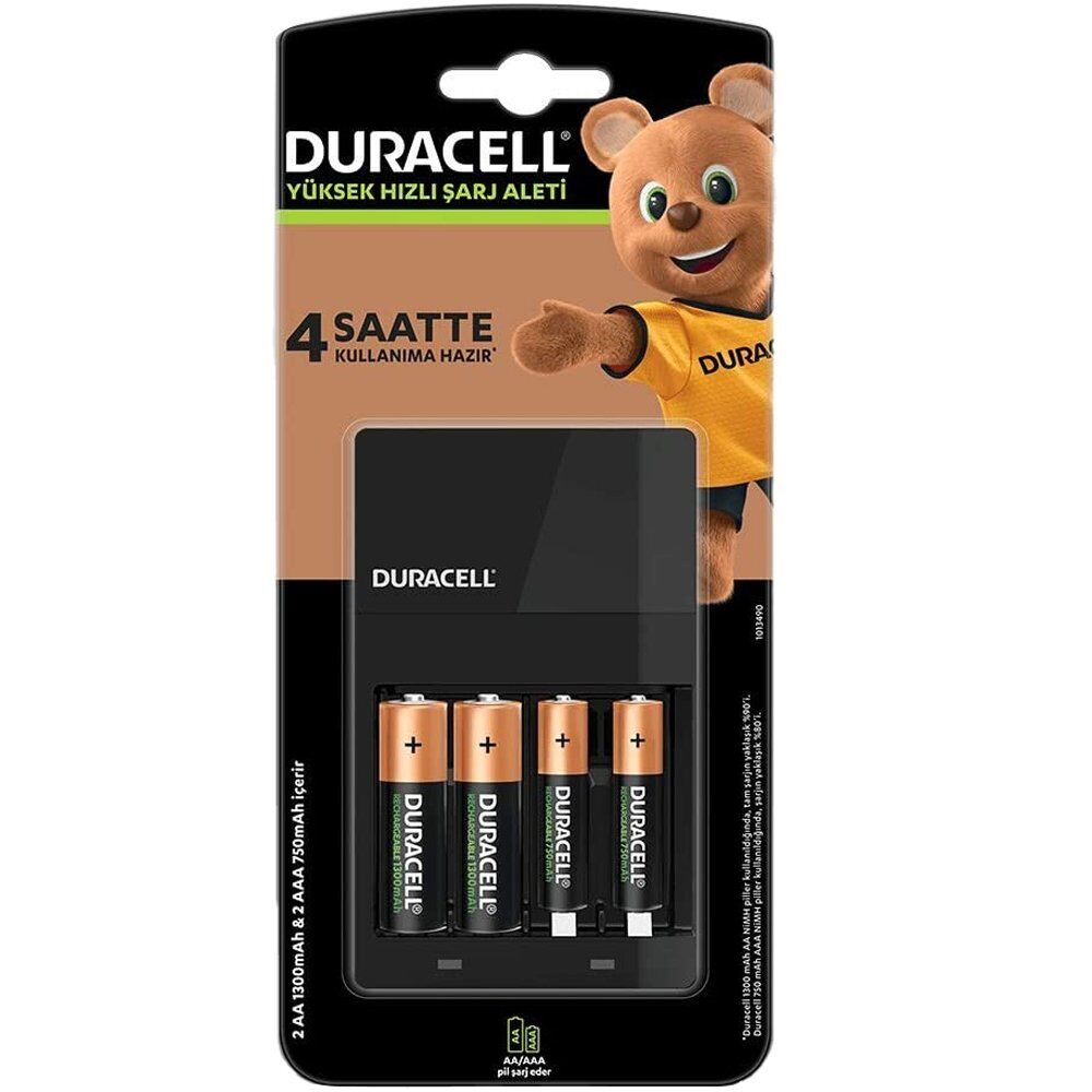 DURACELL CEF-14 HIZLI PİL ŞARJ CİHAZI (PİLLİ)(AA- AAA)(2 ADET X750 MA AAA + 2 ADET X1300 MA AA PİL) (4944)