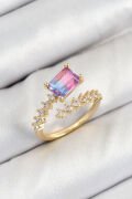 Pirinç Zirkon Taşlı Renkli Model Gold Renk Kadın Yüzük - TJ-BYK3799