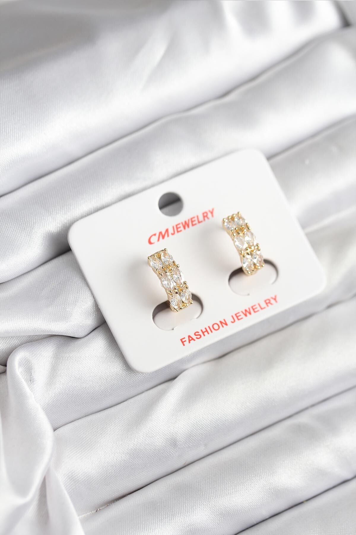 14K Gold Renk Kaplama Zirkon Taşlı CM Kadın Küpe - TJ-BKP11409