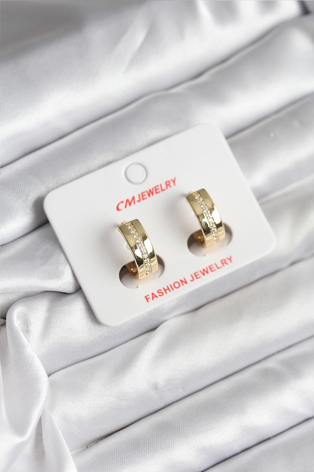 14K Gold Renk Kaplama Zirkon Taşlı Halka Model CM Kadın Küpe - TJ-BKP11410