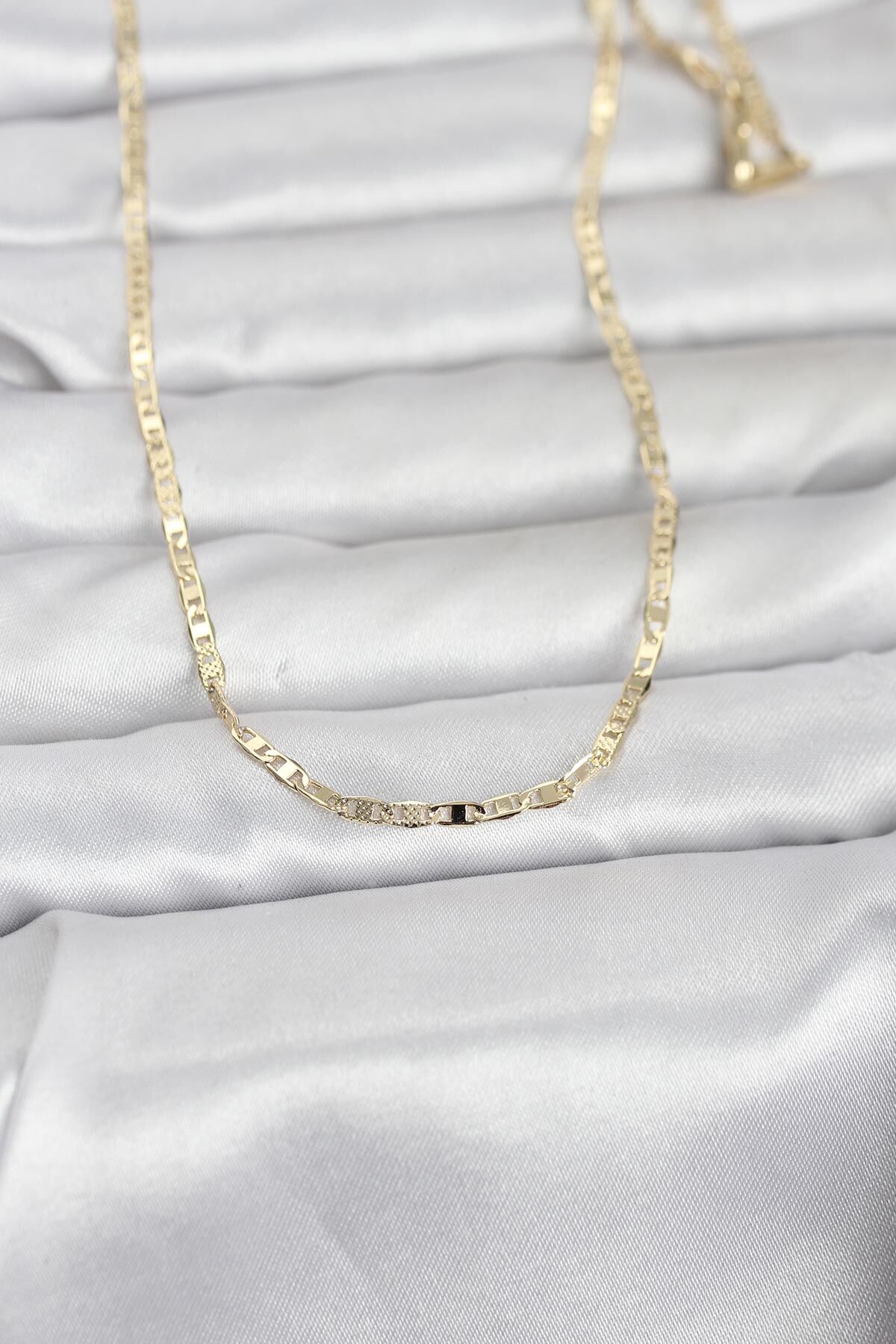 CM 14K Gold Renk Lazerli Yassı Model Zincirli 60 cm Kadın Kolye - TJ-BKO10966