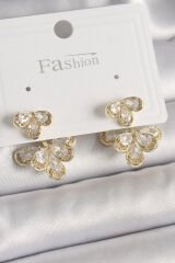 Pirinç Gold Renk Zirkon Taşlı Damla Model Kadın Küpe - TJ-BKP9939