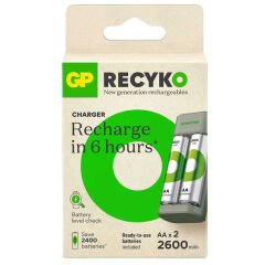 GP RECYKO E221 2 X 2600 MAH R6 AA PİLLİ PİL ŞARJ CİHAZI (GP-E221/270AHCER21-2GTLB2) (4944)