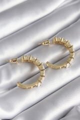 Pirinç Gold Renk Zirkon Taşlı Halka Model Kadın Küpe - TJ-BKP8609