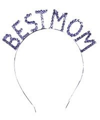 Kristal Taşlı Gümüş Renk Best Mom Tacı 16x17 cm