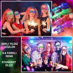 Işıklı Yıldız Gözlük Ledli Parti Gözlüğü 6 Renk 12 Adet (4944)