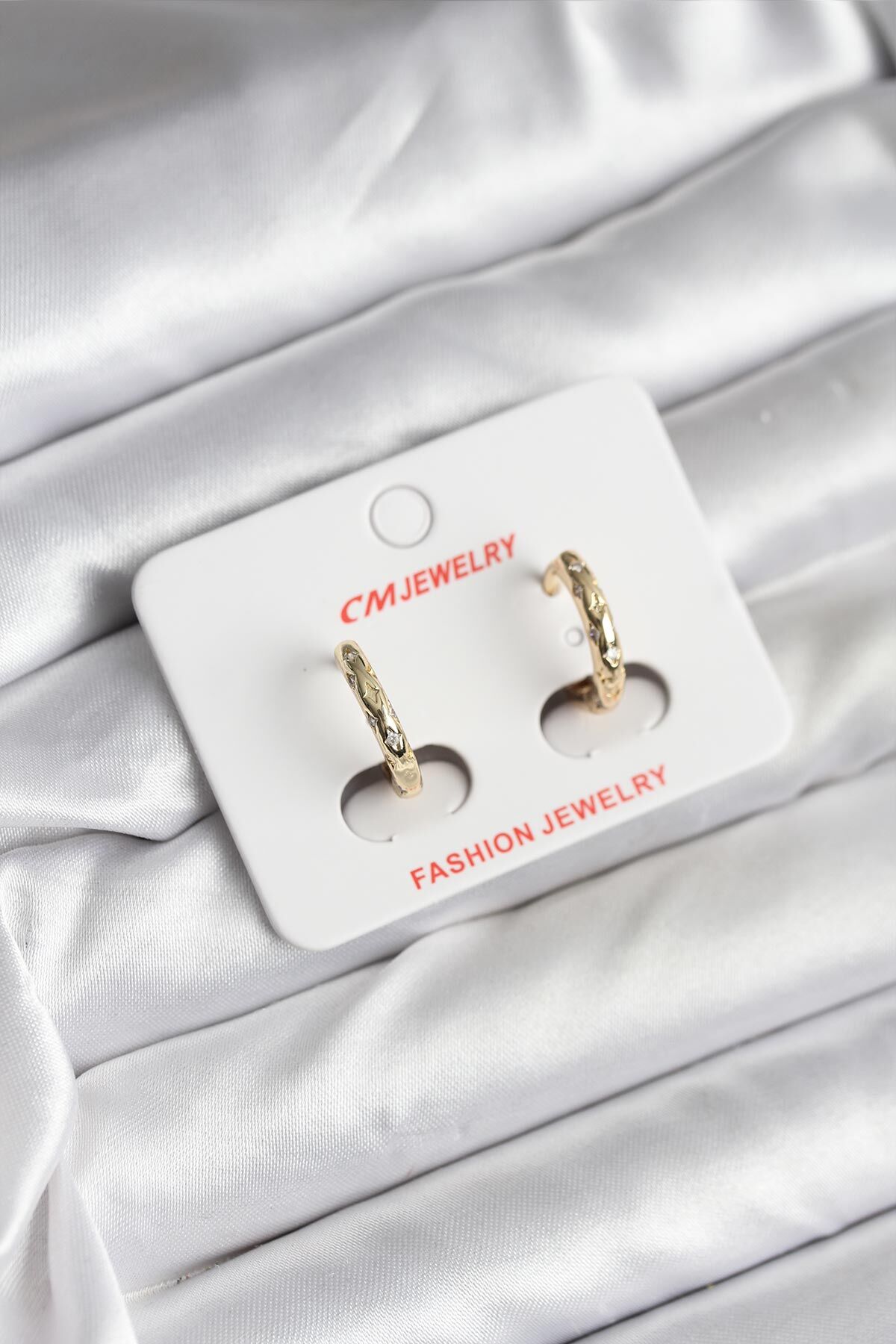 14K Gold Renk Kaplama Zirkon Taşlı Halka Model CM Kadın Küpe - TJ-BKP11418