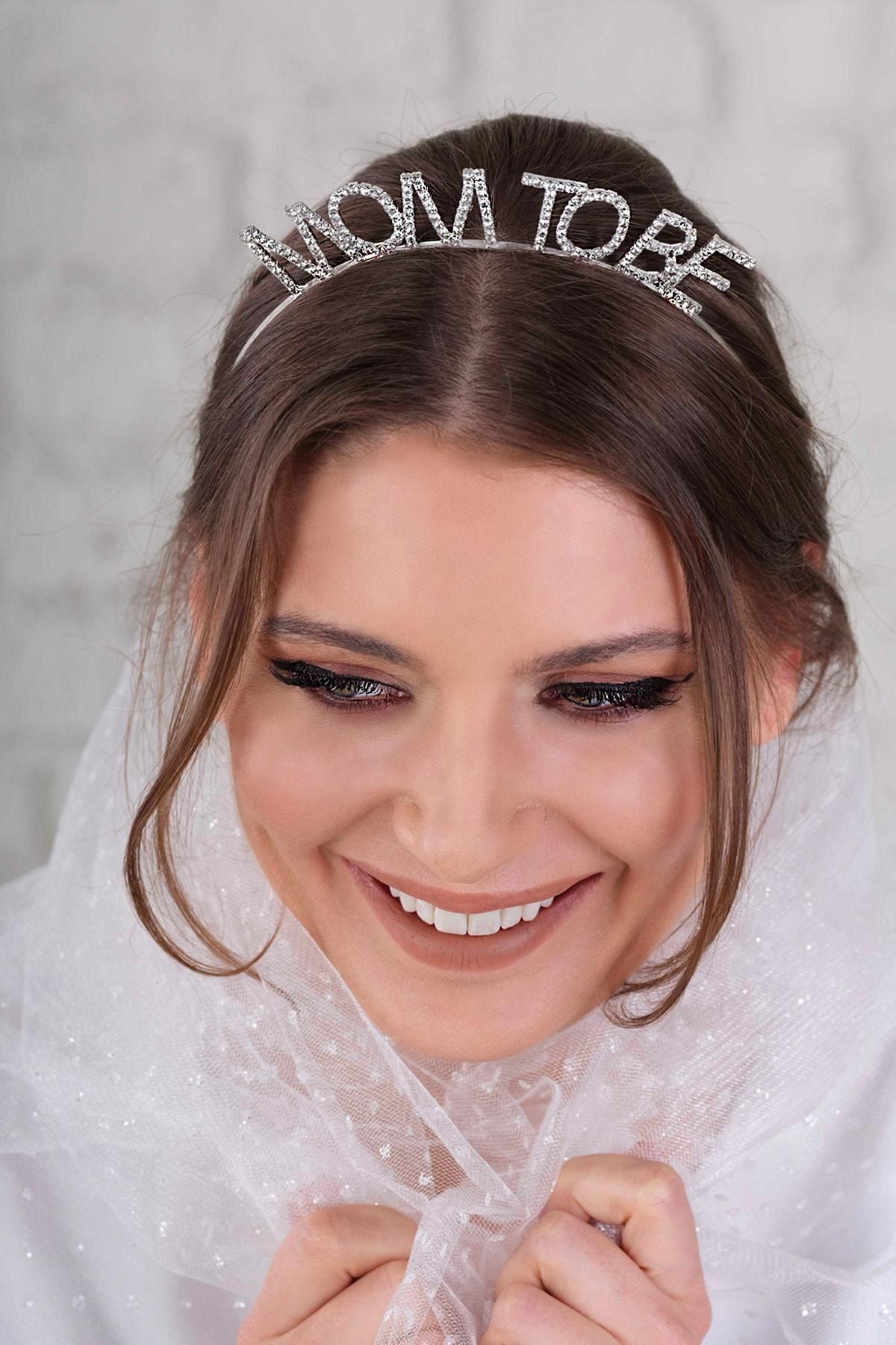 Kristal Taşlı Gümüş Renk Mom to Be Tacı Anne Tacı