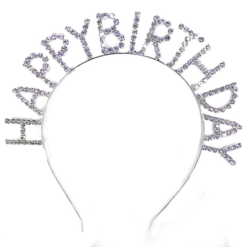 Kristal Taşlı Gümüş Renk Happy Birthday Doğum Günü Tacı