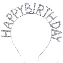 Kristal Taşlı Gümüş Renk Happy Birthday Doğum Günü Tacı