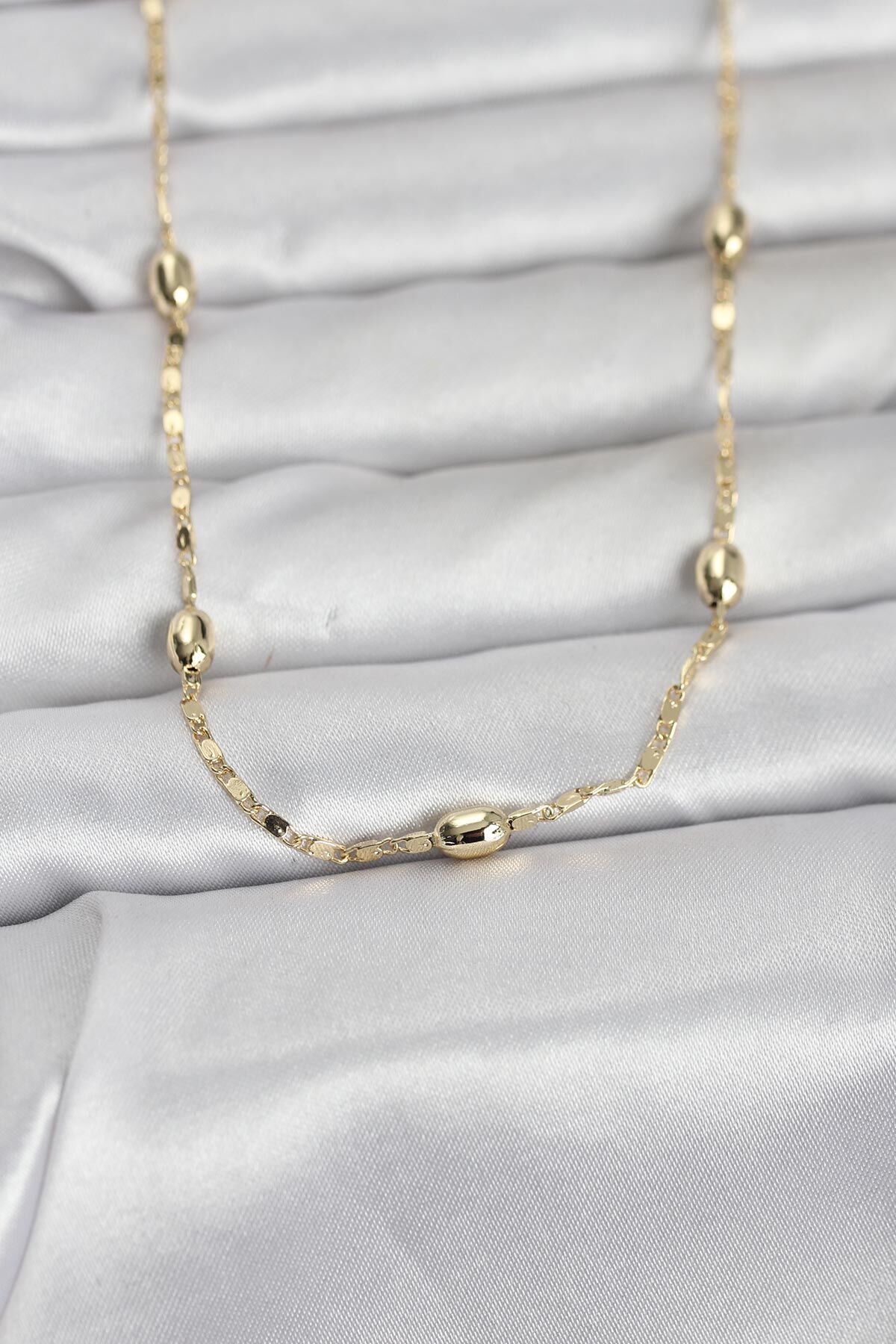 CM 14K Gold Renk Damla Topçuklu Zincir Model 60 cm Kadın Kolye - TJ-BKO10977