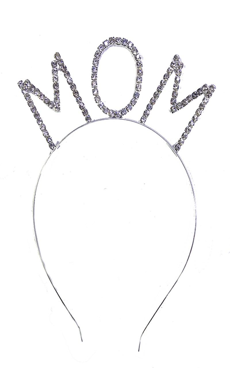 Kristal Taşlı Gümüş Renk Mom Tacı Anne Tacı 12x17 cm