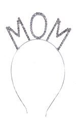 Kristal Taşlı Gümüş Renk Mom Tacı Anne Tacı 12x17 cm