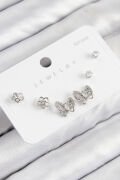 Pirinç Zirkon Taşlı Kelebek Model Gümüş Renk 925 Ayar Gümüş Çivi Kadın Küpe Set - TJ-BKP11181