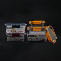 3 PARÇA  DİKDÖRTGEN MİKA SAKLAMA KABI SETİ SİLİKON CONTALI KAPAK 375-900-1700ML (4944)