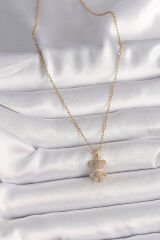 316L Çelik Gold Renk Zincir Zirkon Taşlı Ayıcık Figür Kadın Kolye - TJ-BKO9810