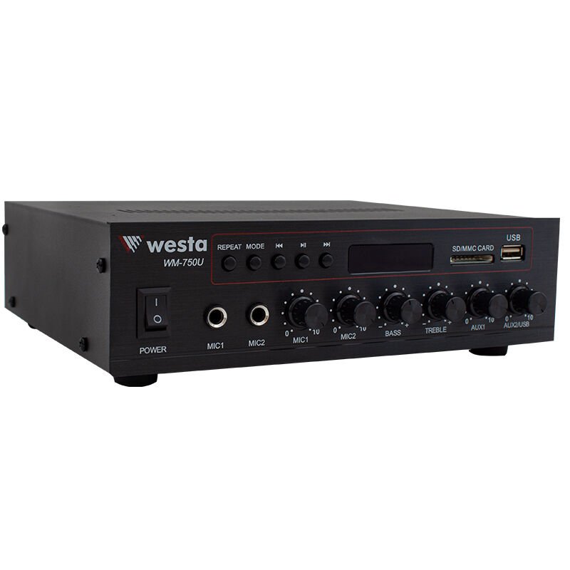 WESTA WM-750U 80W MİNİ 100V/70V/4-16 OHM USB/SD/BLUETOOTH/ UK-2 MİK.GİRİŞ TRAFOLU ANFİ (4944)