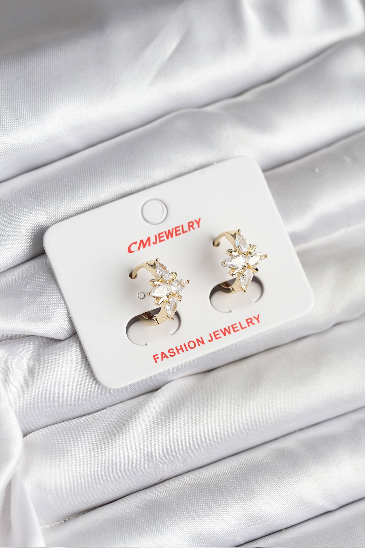 14K Gold Renk Kaplama Kutup Yıldız Zirkon Taşlı CM Kadın Küpe - TJ-BKP11427