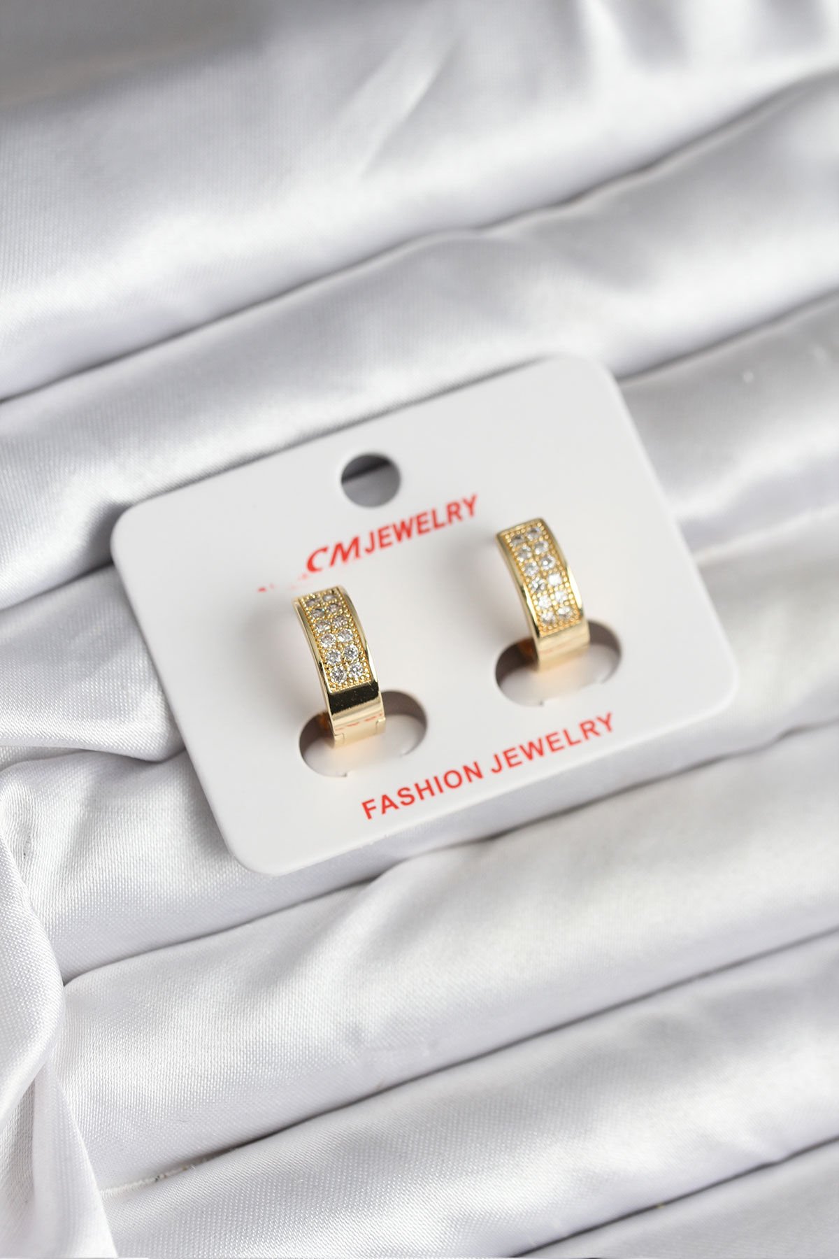 14K Gold Renk Kaplama Zirkon Taşlı Halka CM Kadın Küpe - TJ-BKP11428