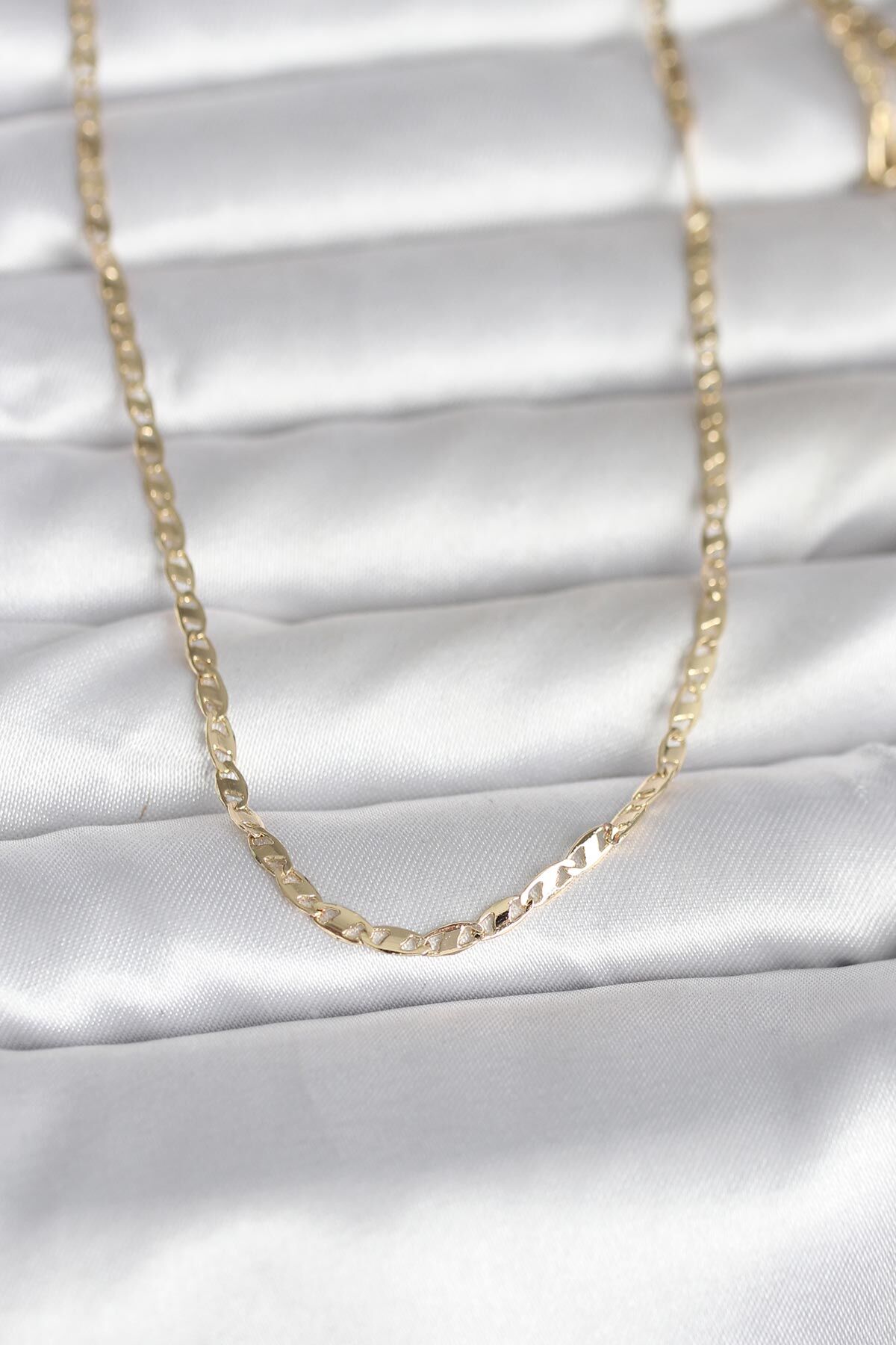 CM 14K Gold Renk Yassı Zincir Model 60 cm Kadın Kolye - TJ-BKO10984