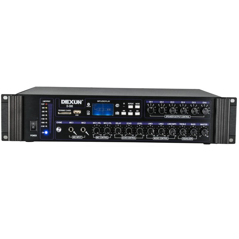 DEXUN D-300 250W 6 ZONE İKİ MİK GRŞ USB-BT 4/16-70-100V HAT TRAFOLU ANFİ (4944)