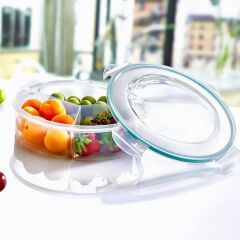 3 Bölmeli Sızdırmaz Contalı Kilitli Kapaklı 1,35 Litre yuvarlak Erzak Saklama Kabı LC-500 (4944)