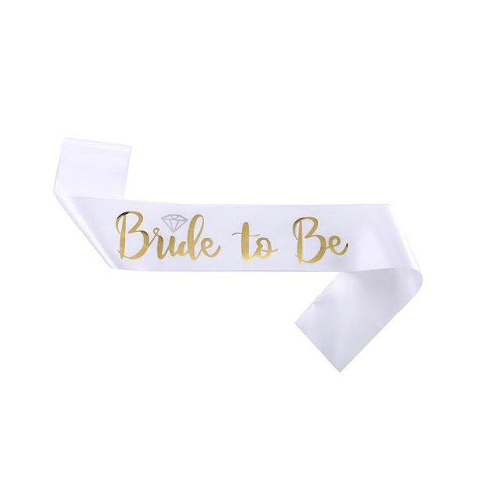 Bride To Be Saten Kuşak Beyaz Üzeri Metalize Altın Yazılı 160x9.5 cm