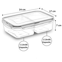 2 Bölmeli 1+1 Litre Kilitli Kapaklı Erzak Saklama Kabı LC-525 (4944)